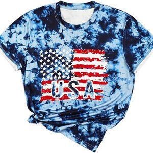 Blue Tie Dye American Flag T-Shirt